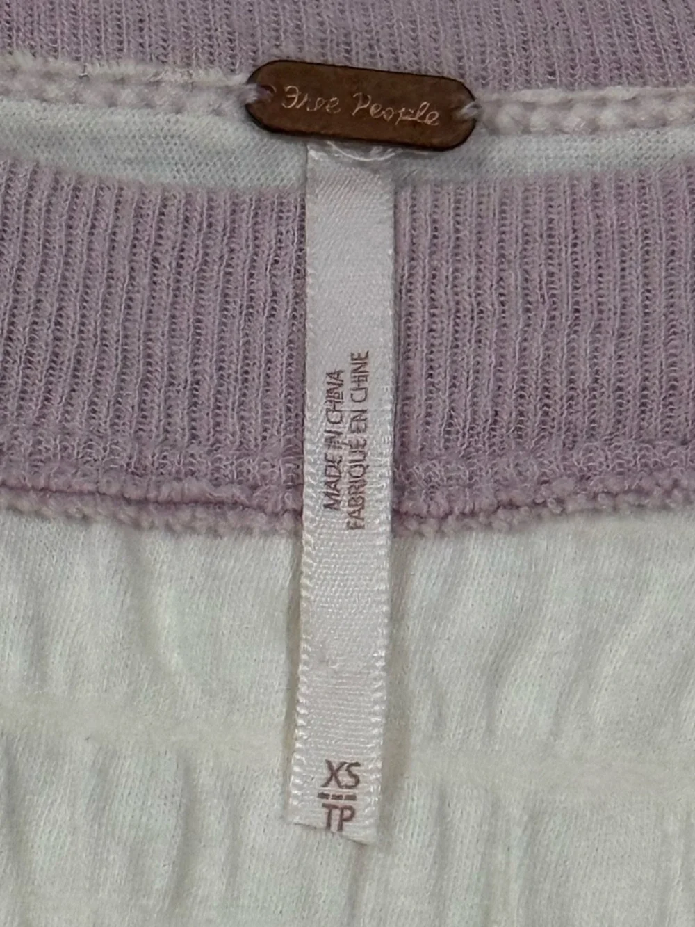 Free People Smocked Baby Tee Womens XS White Lavender Contrast Stitch Texture - Picture 3 of 6